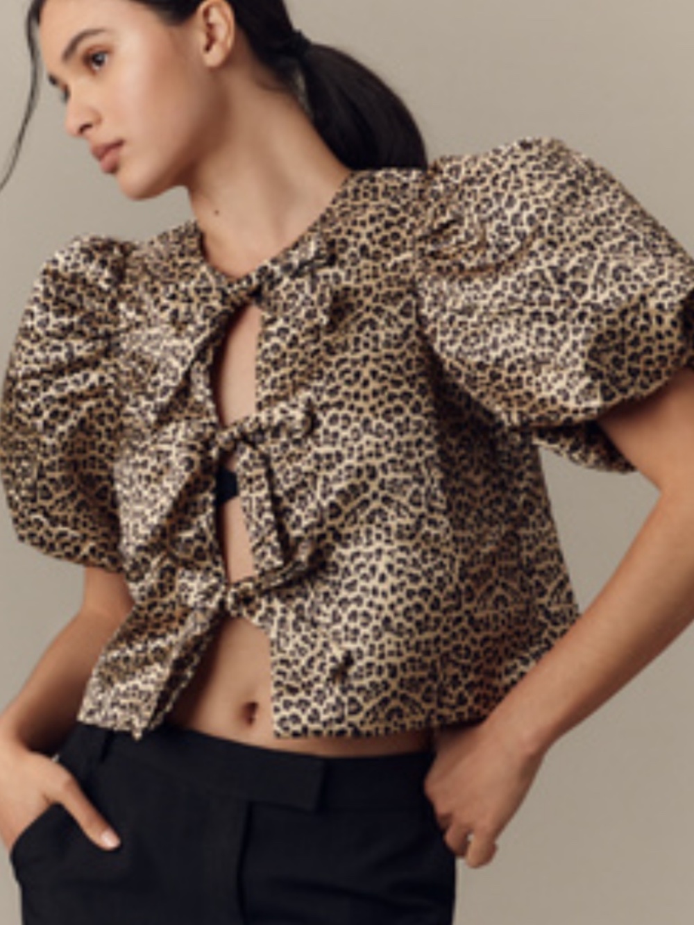 English Factory tie front puff sleeve blouse